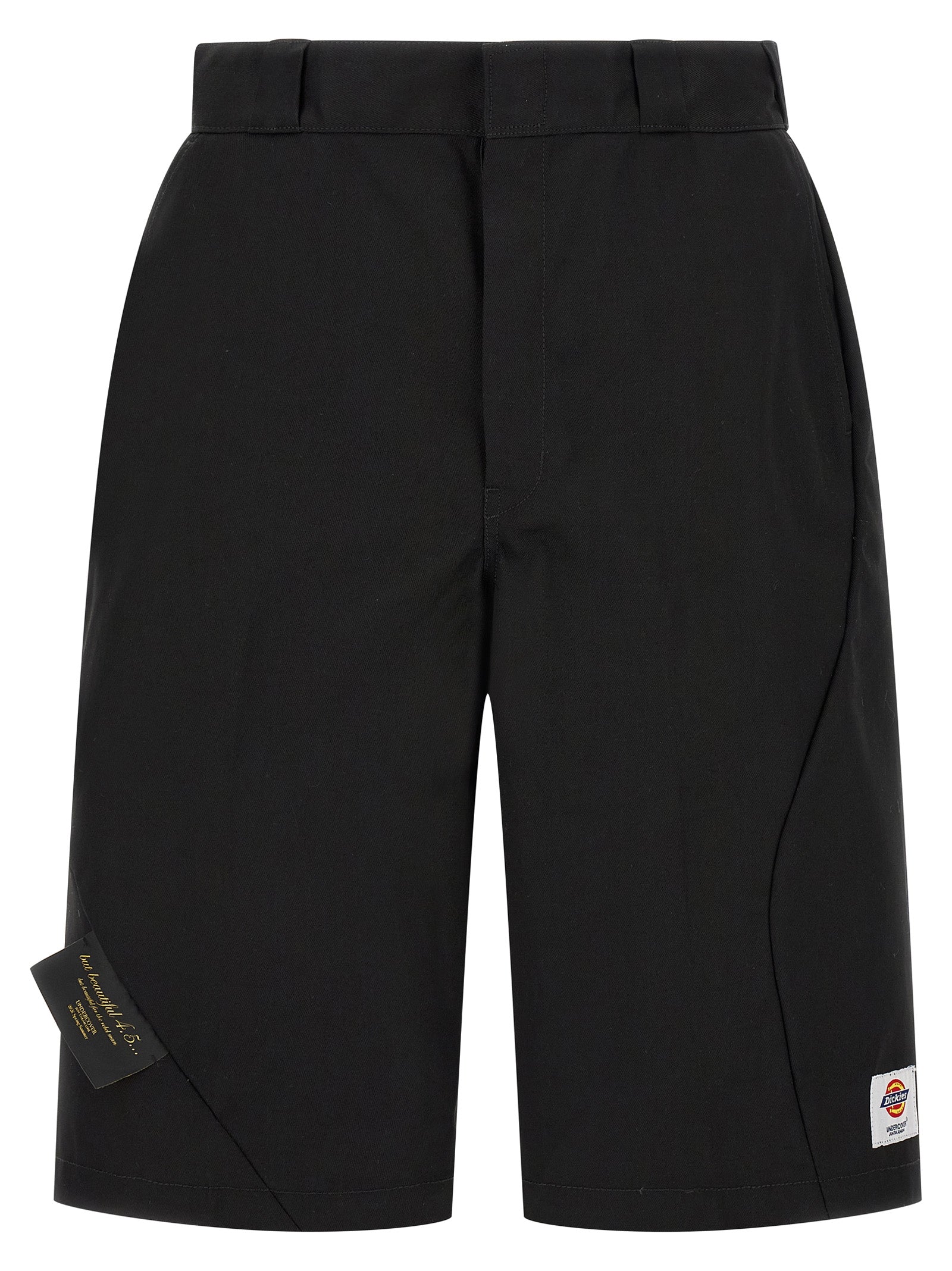 Asymmetric-Stitched Cotton-Twill Bermuda Shorts — Black