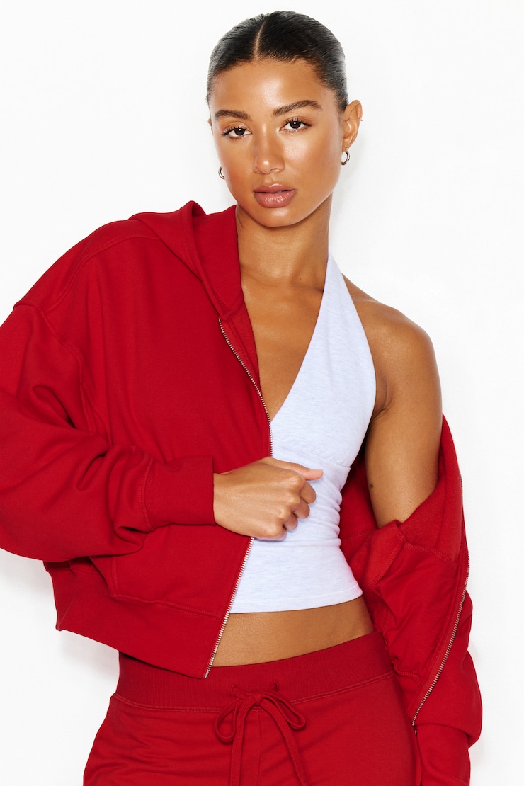 UltraFleece Cotton Zip Hoodie - Red - Women Clothing