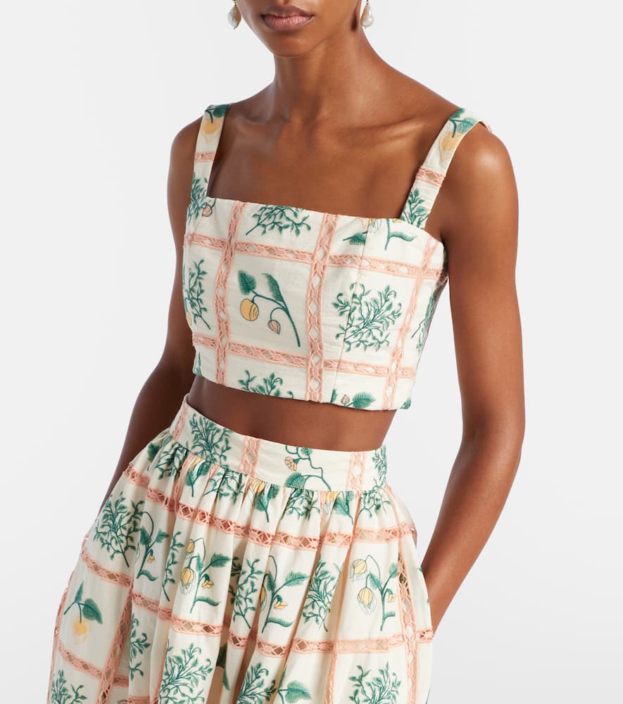 Cacao embroidered cotton crop top