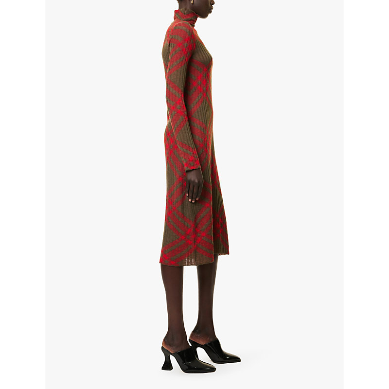 Womens Loch Ip Check Checked Long-sleeved Knitted Midi Dress