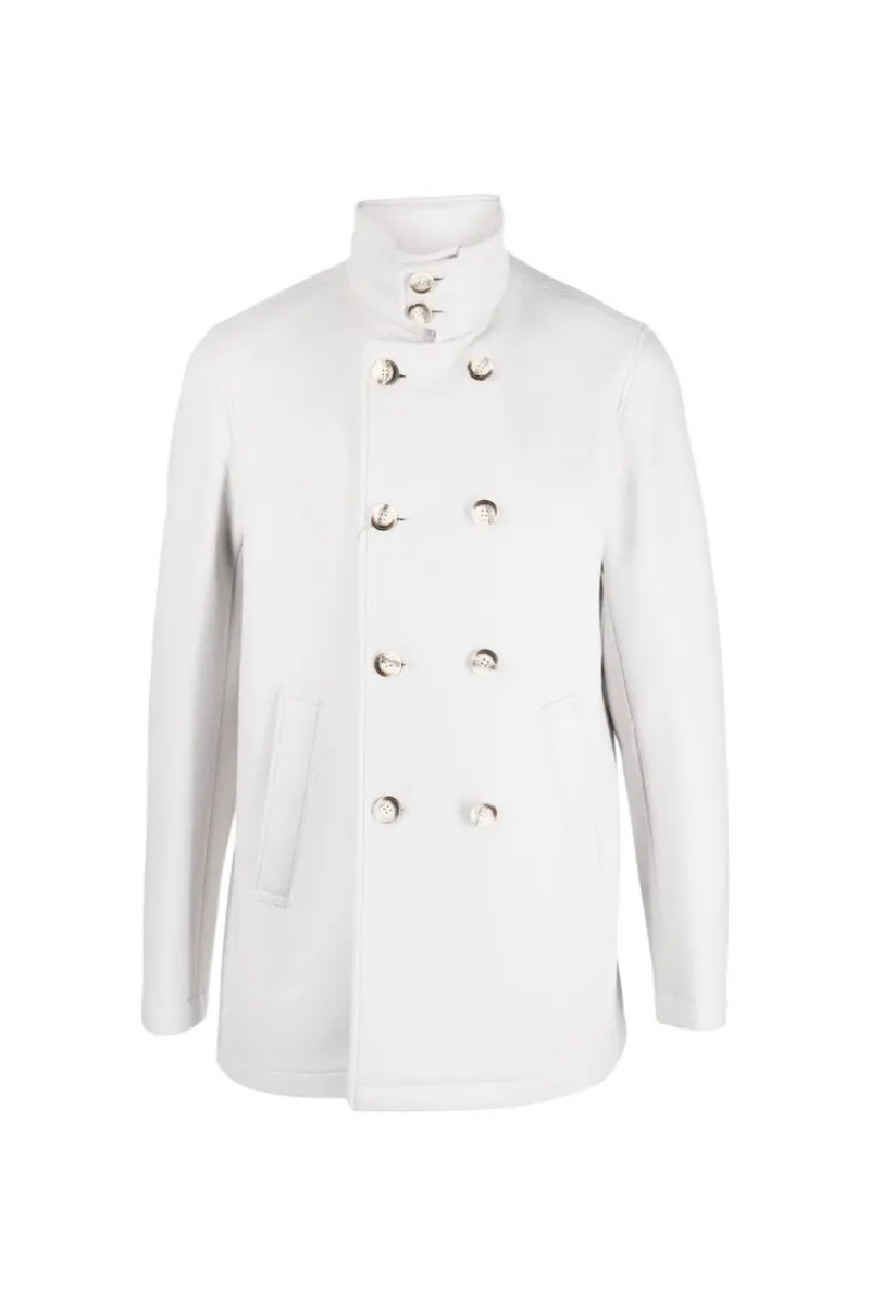 Wool-Cashmere Blend Double-Breasted Coat — White