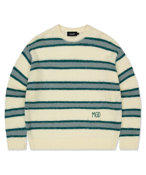 HAIRY STRIPE KNIT SWEATER IVORY
