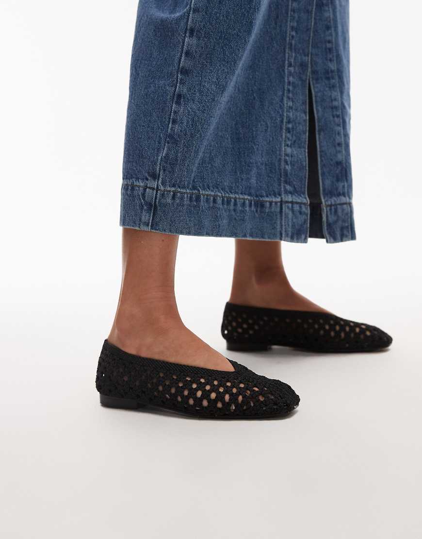 Topshop Beatti woven flat shoe in black