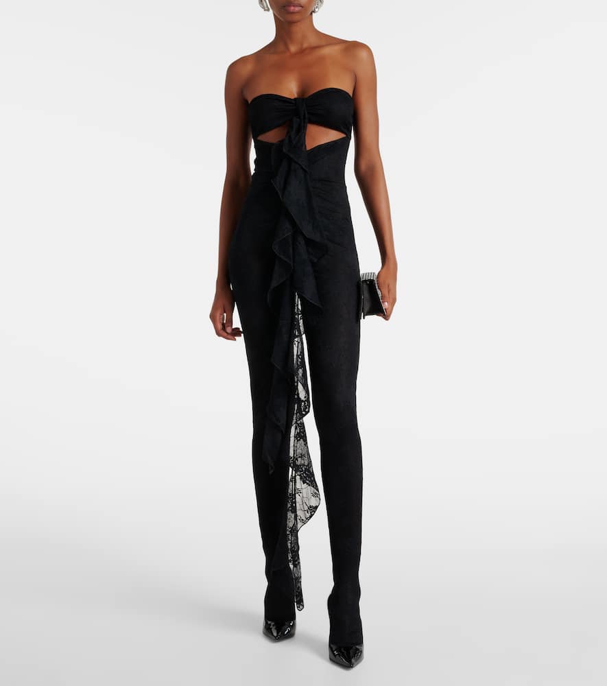 Oséree Ruffled cutout lace catsuit