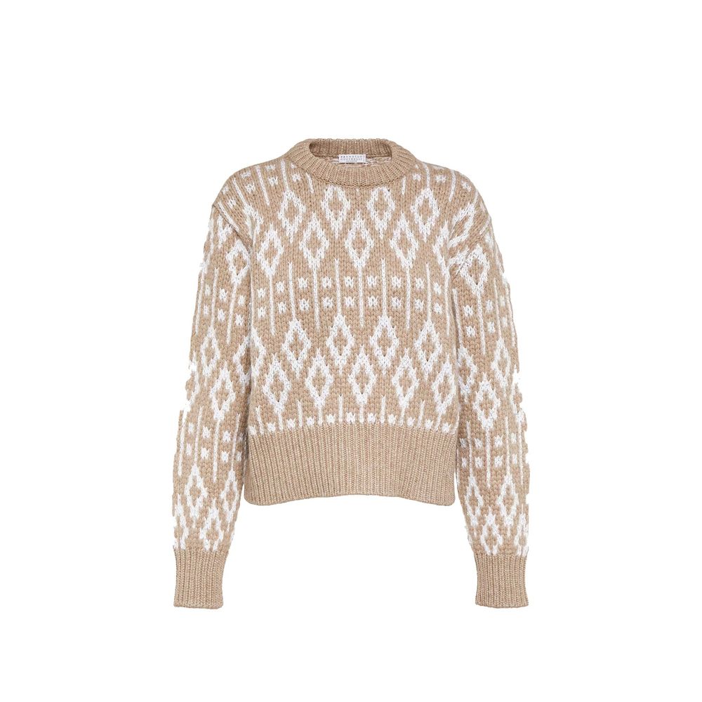 Diamond-Patterned Cashmere Sweater — Beige