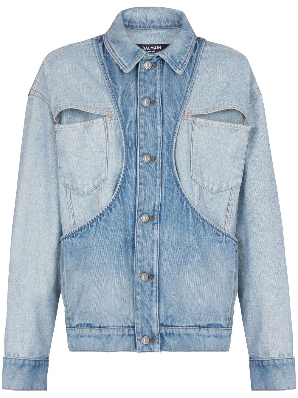 Panelled-design denim jacket - Blue