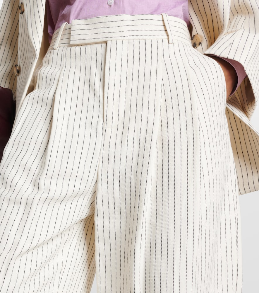 Mid-rise cotton and linen wide-leg pants