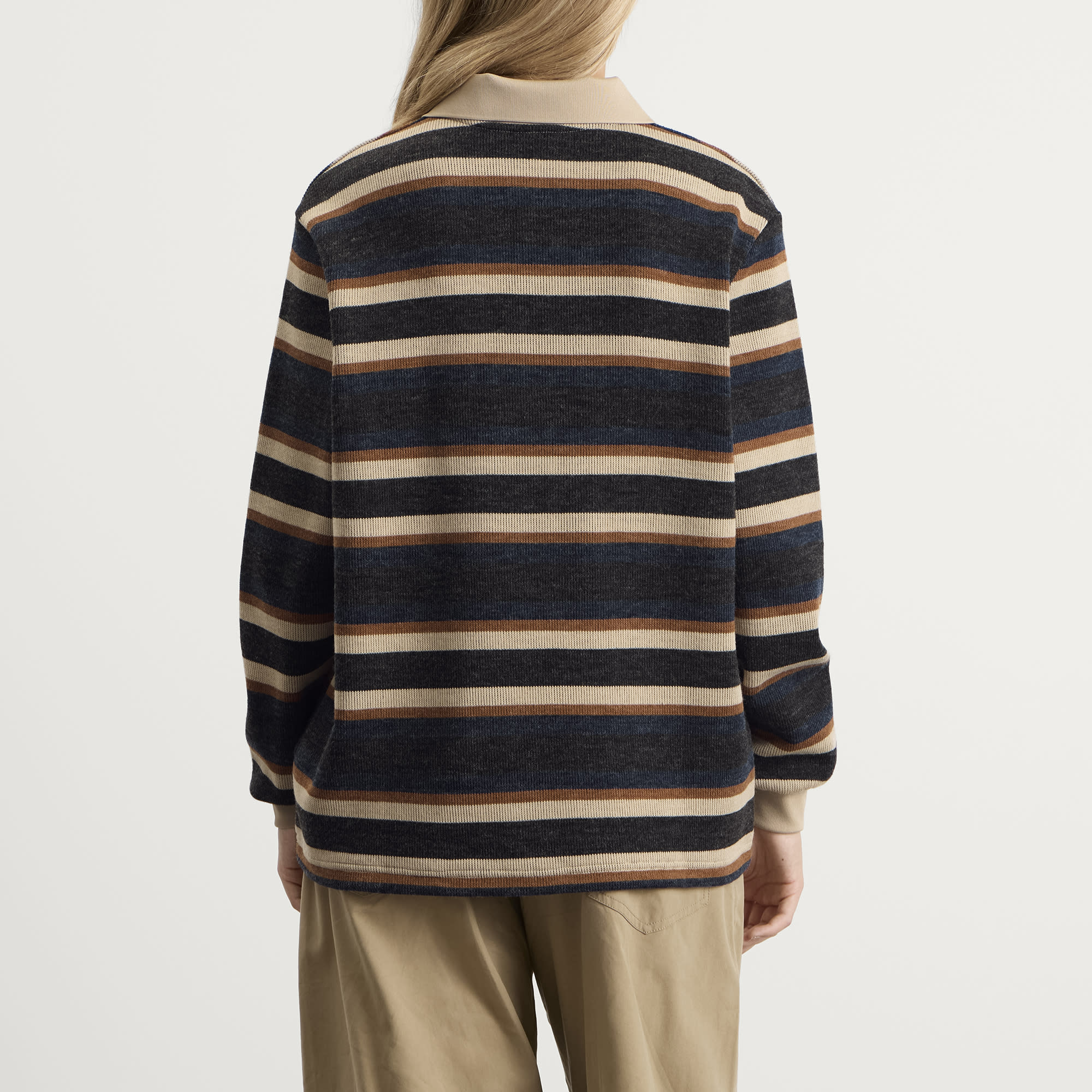 Women's Striped Polo Knit Jumper Black