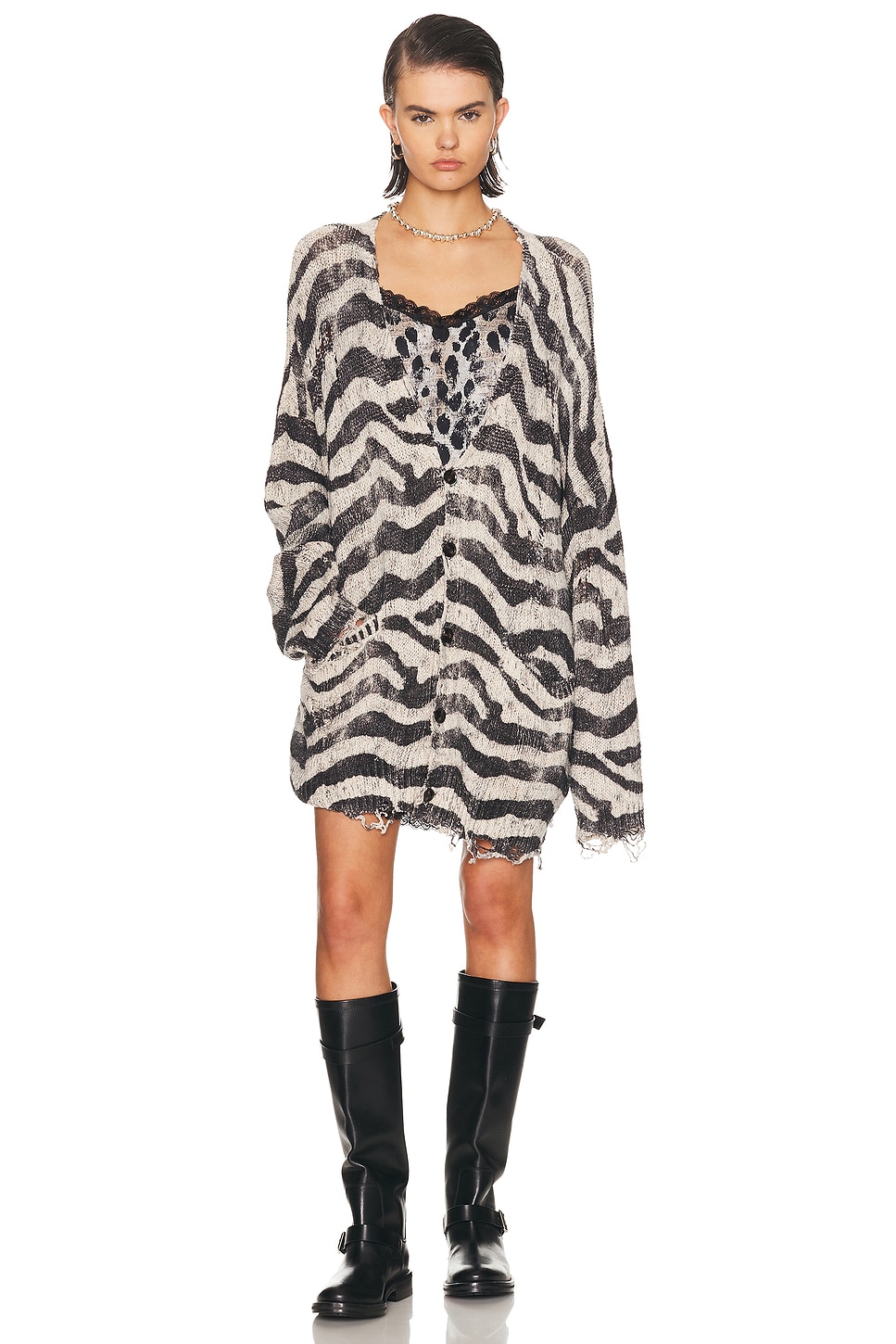 R13 Printed Oversized Cardigan in Black & White Zebra - Grey,White. S also in