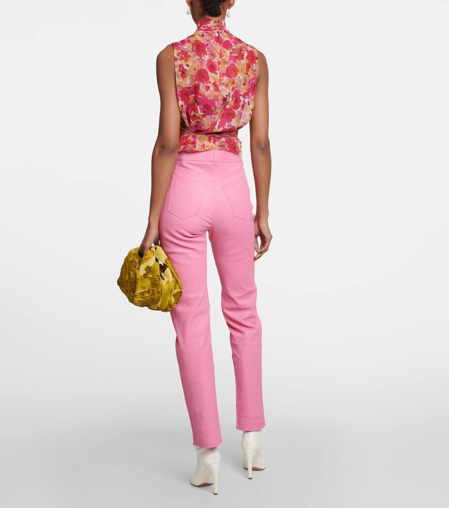 Terry high-rise straight leather pants