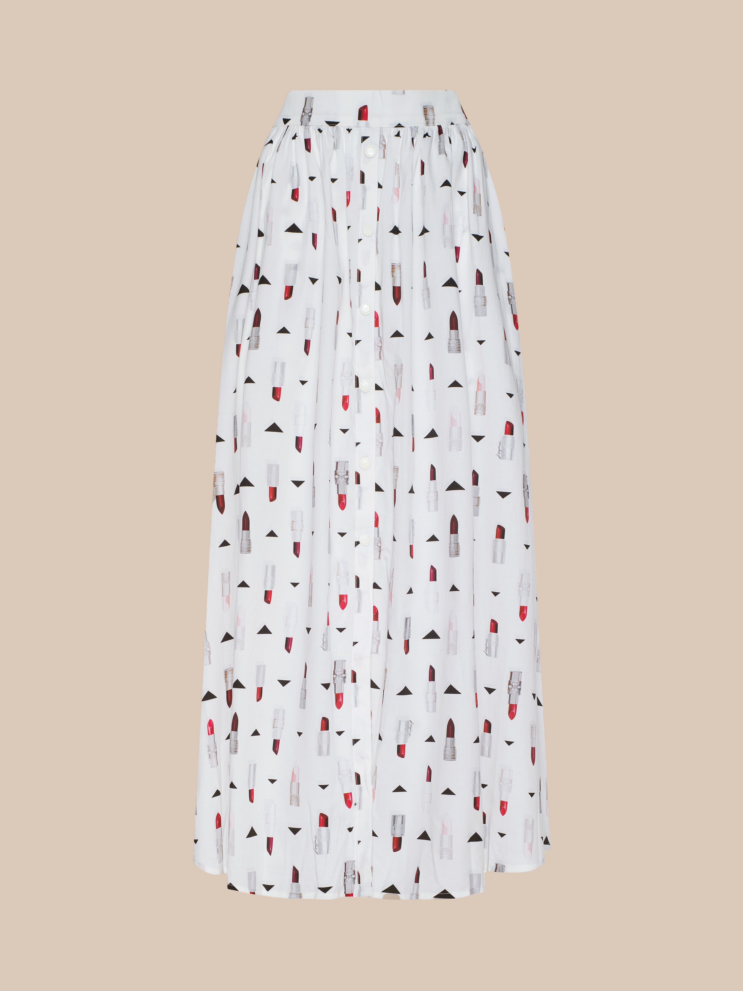 Seina Poplin Midi Skirt In Ivory Multi Lipstick Geo