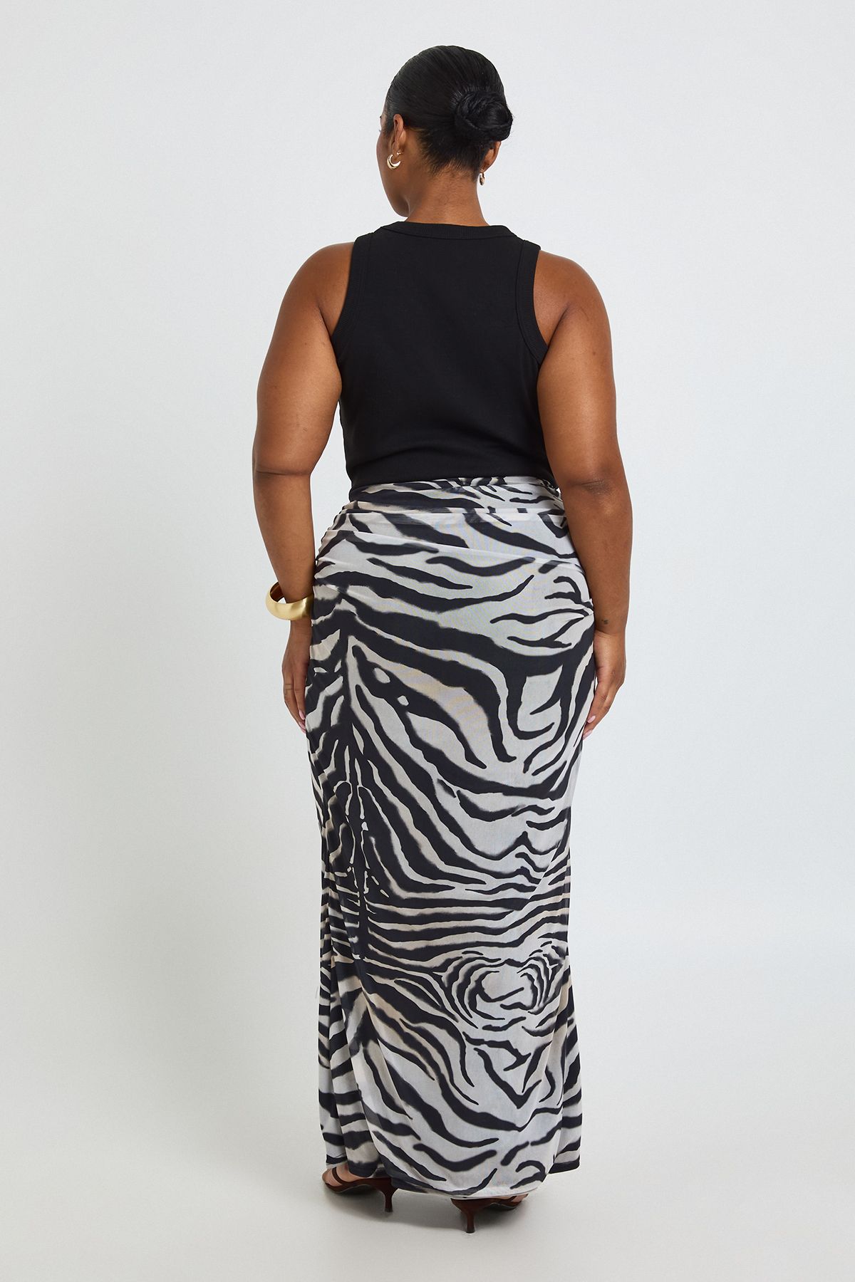 Boohoo Womens Plus Zebra Mesh Maxi Skirt - White & Black