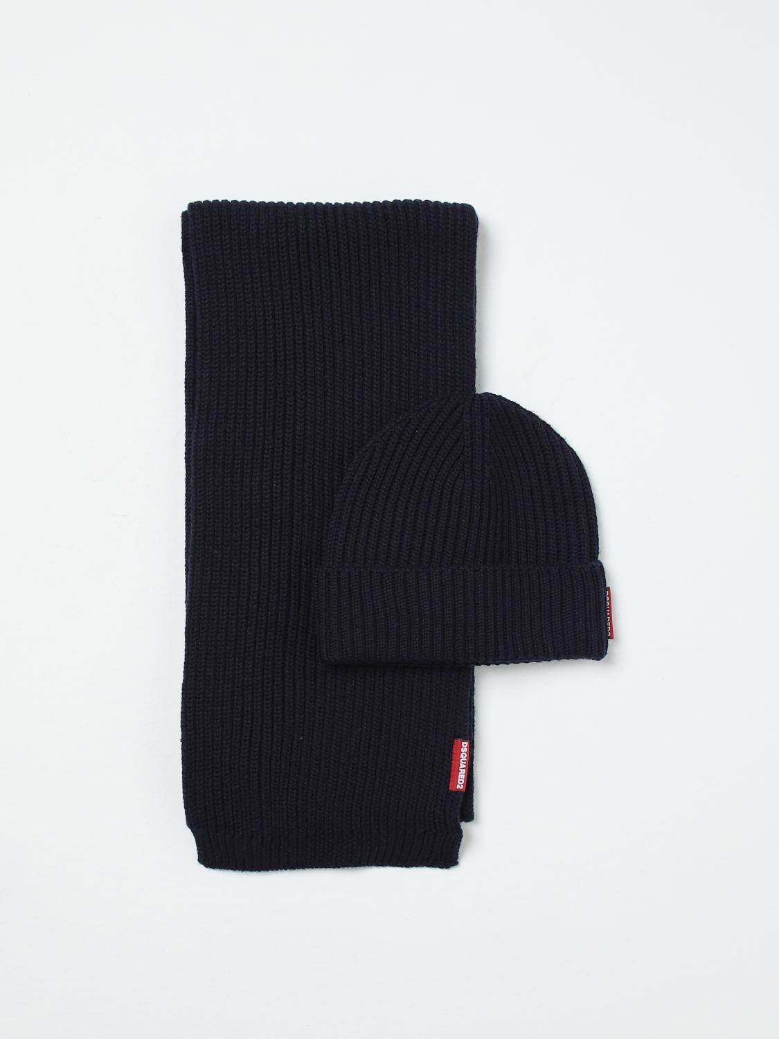 Knitted wool scarf-beanie set - Black