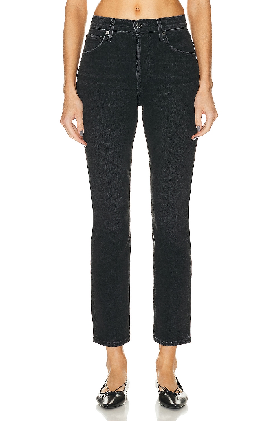 AGOLDE Riley Long High Rise Straight Jeans in Panoramic - Black. 33 also in