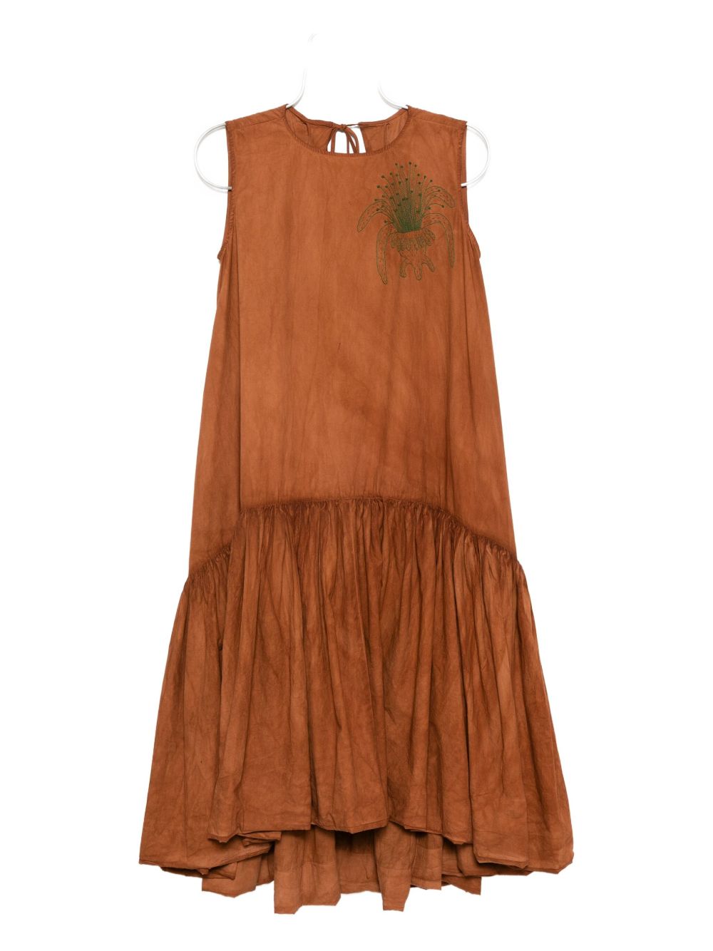 Graphic-embroidered ballon dress - Brown