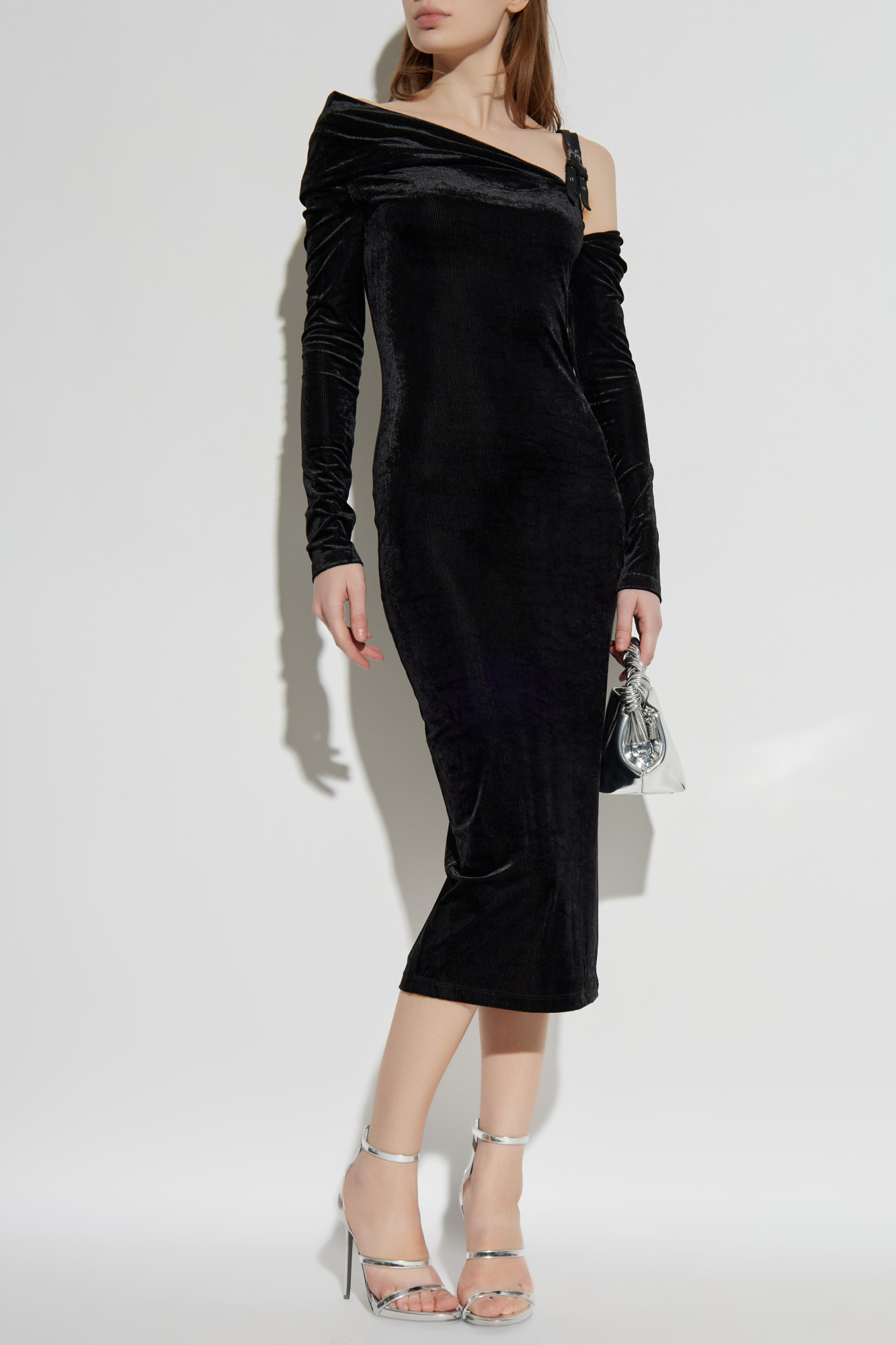 Velvet Off-shoulder Dress, Women's, Black