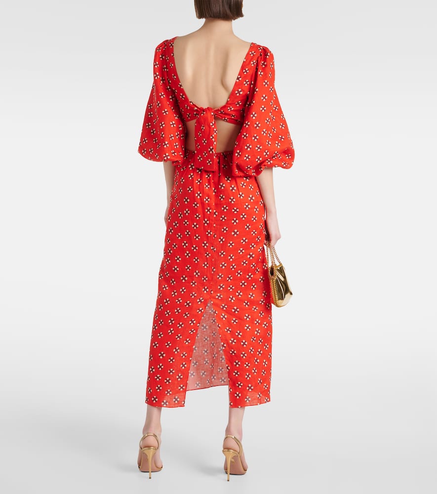 Printed linen midi dress