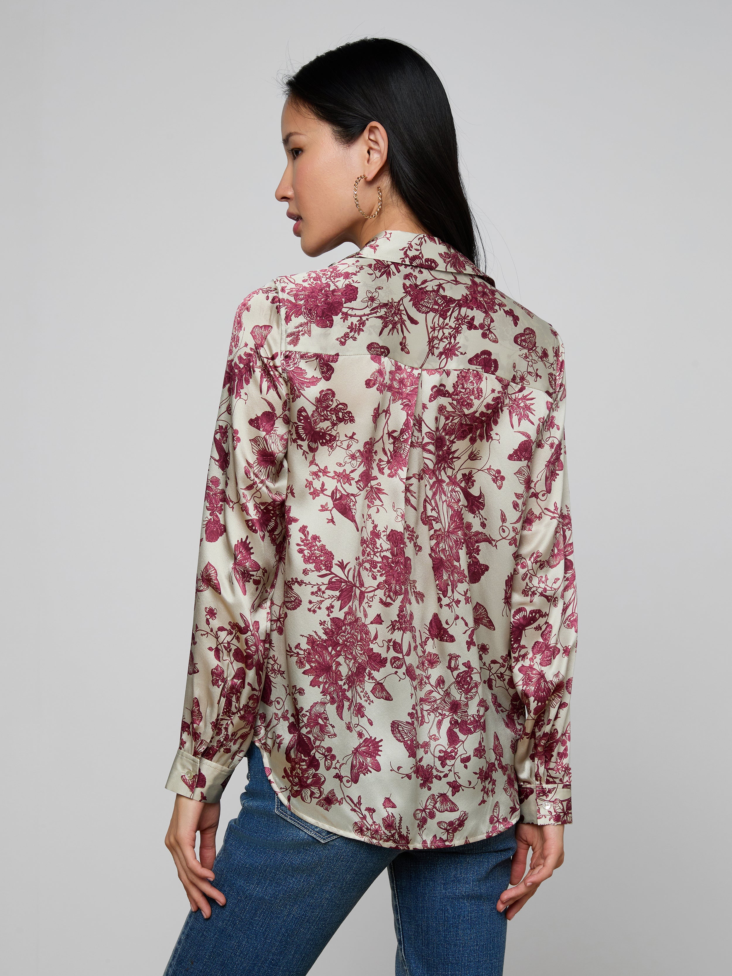 Tyler Silk Blouse Top In Tan/truffle Butterfly Toile