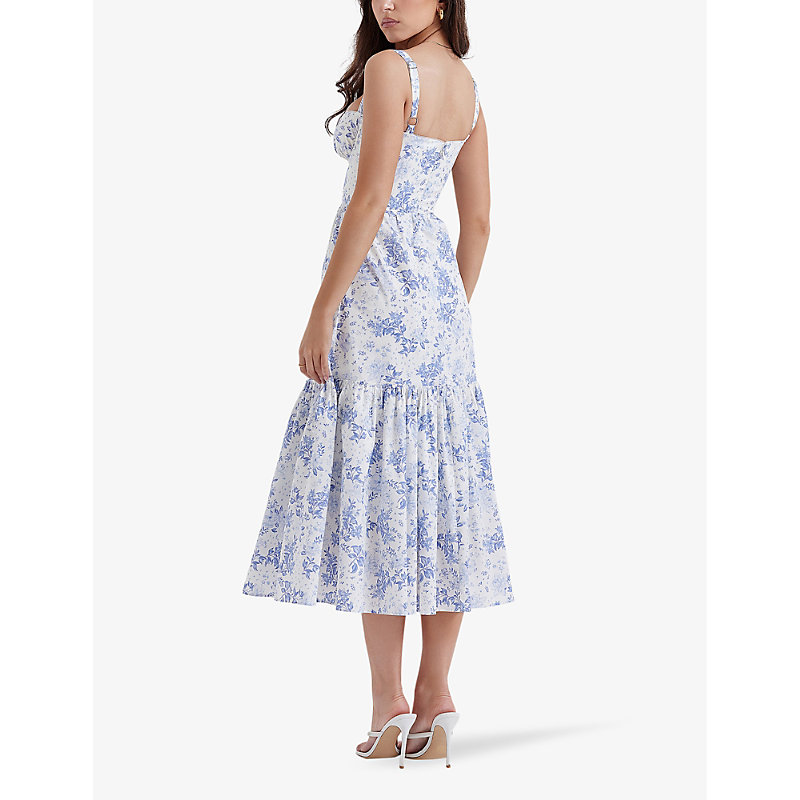 Womens Blue Print Elia Floral-print Stretch-cotton Midi Dress