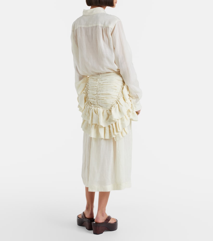 Ruffled ramie midi skirt