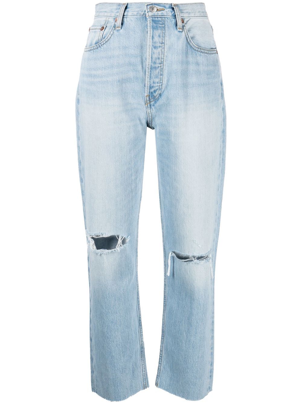 '70s ripped-knee cropped jeans - Blue