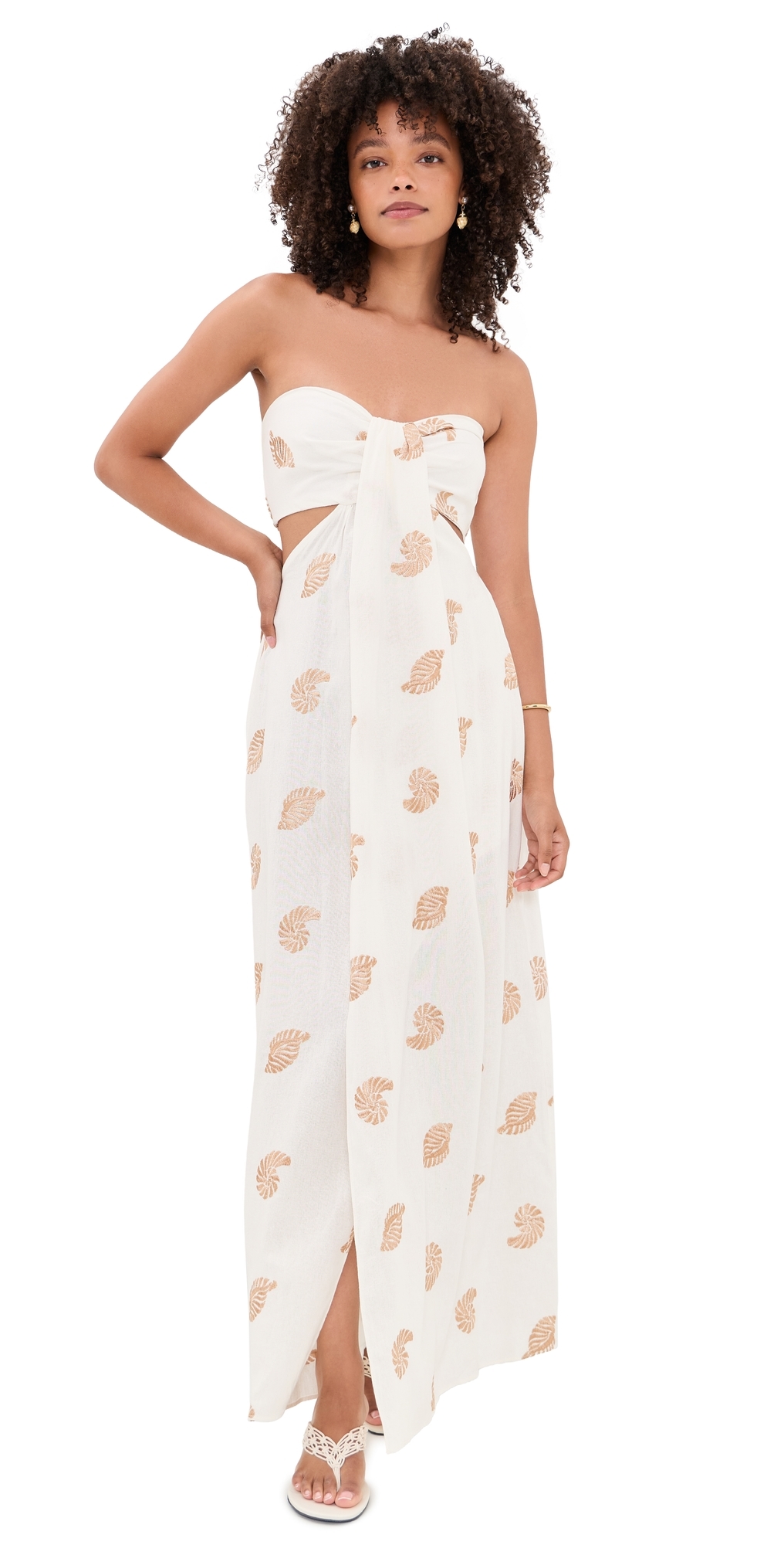 Embroidered Shell Linen Maxi Dress Off-White