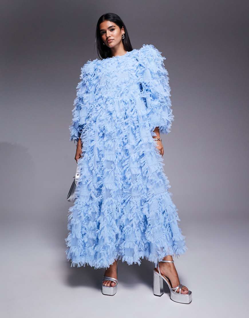 ASOS ARCHIVE oversized textured mesh midaxi dress in blue