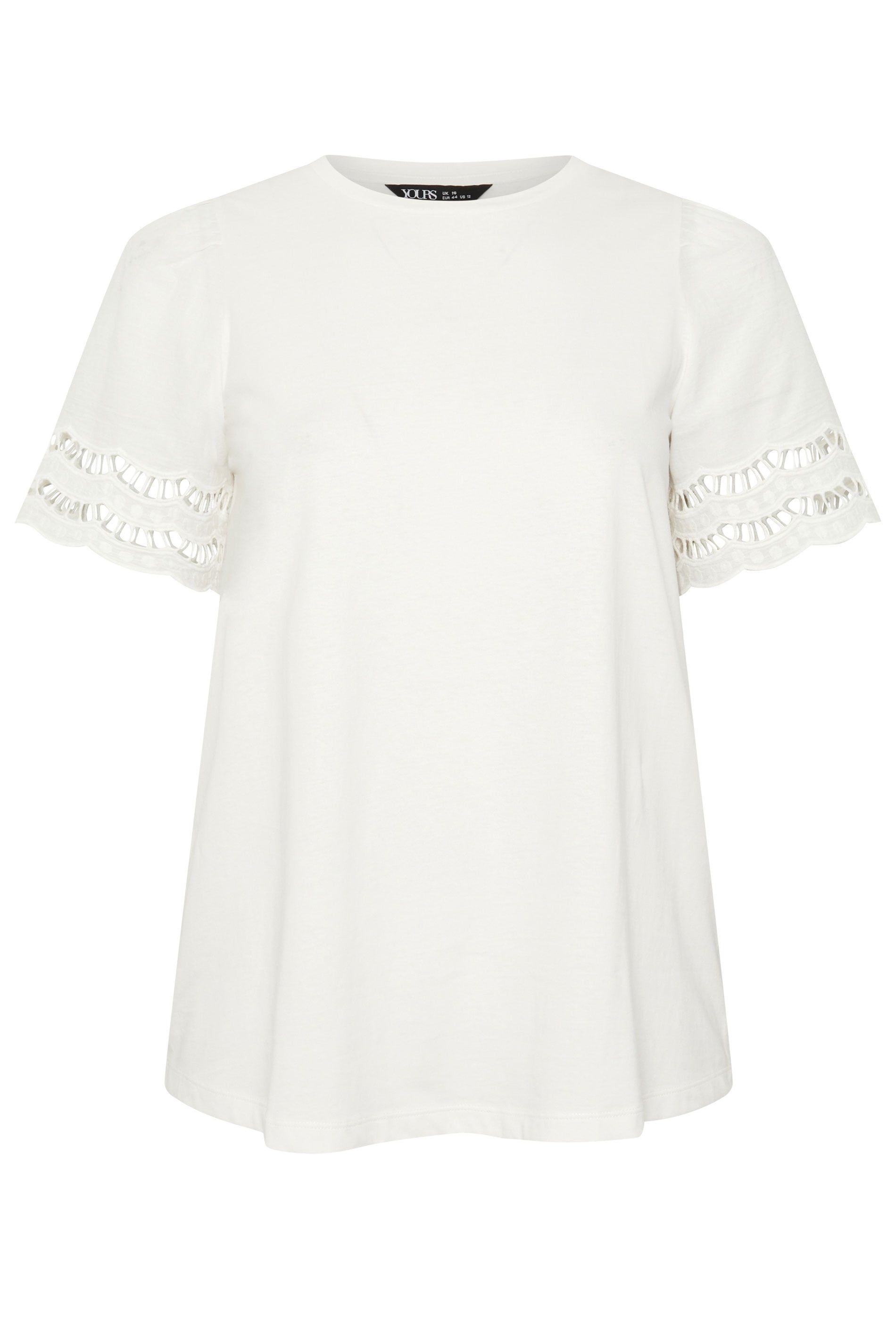 Yours Women's Broderie Anglaise Angel Sleeve T-Shirt in White