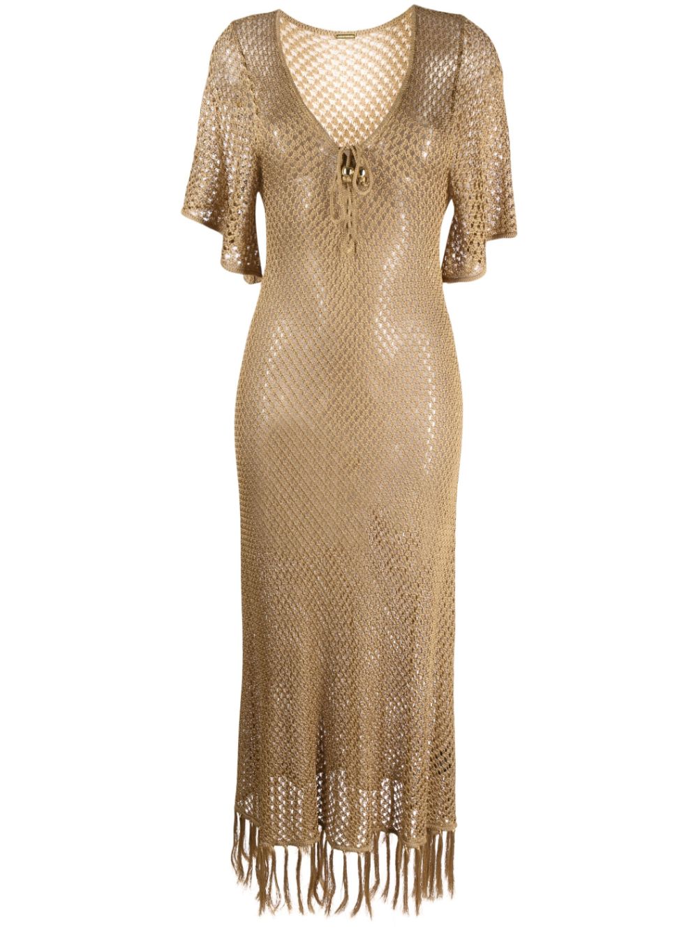 Fringed midi knit dress - Gold