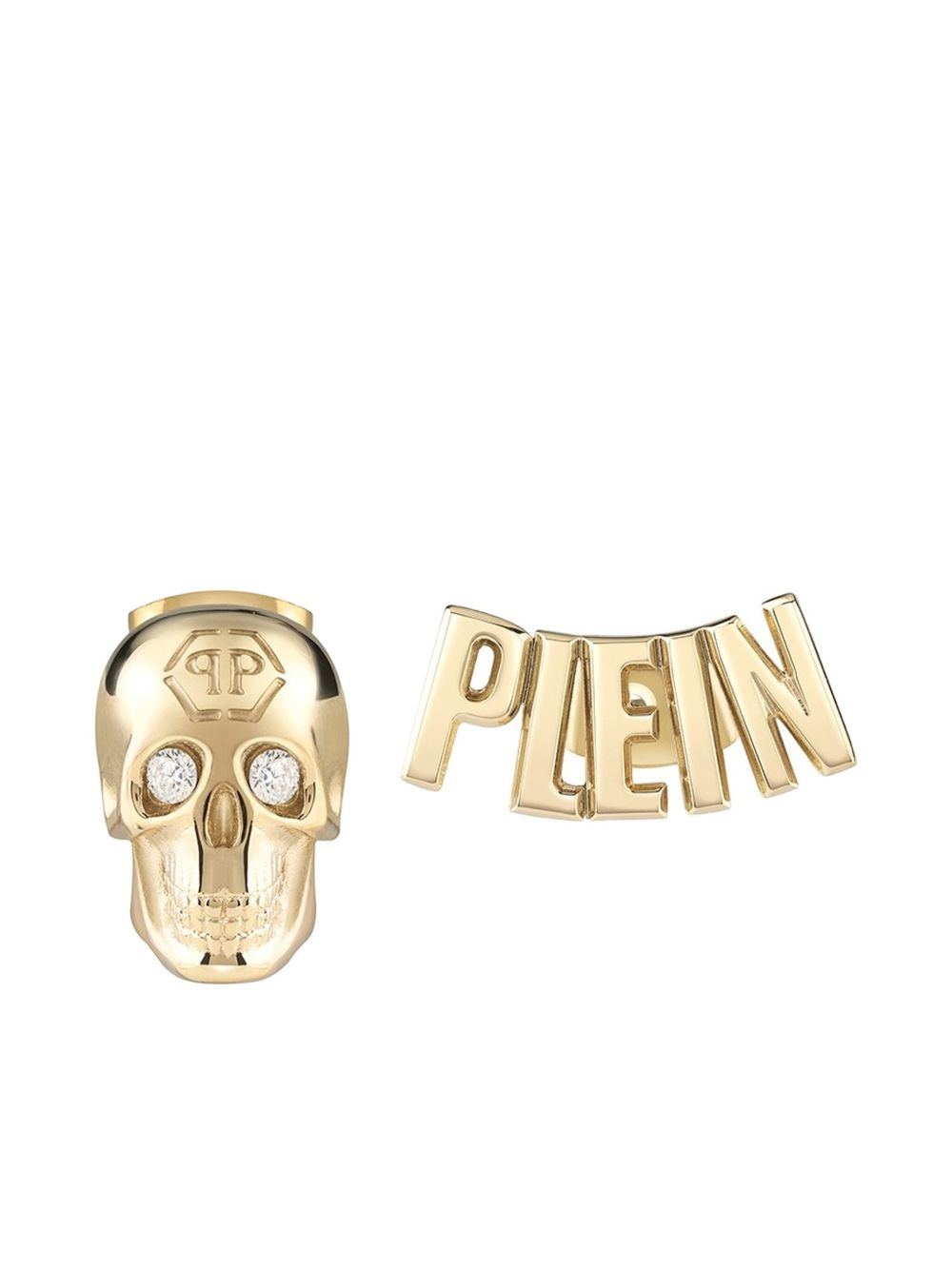 Skull and logo stud earrings - Gold
