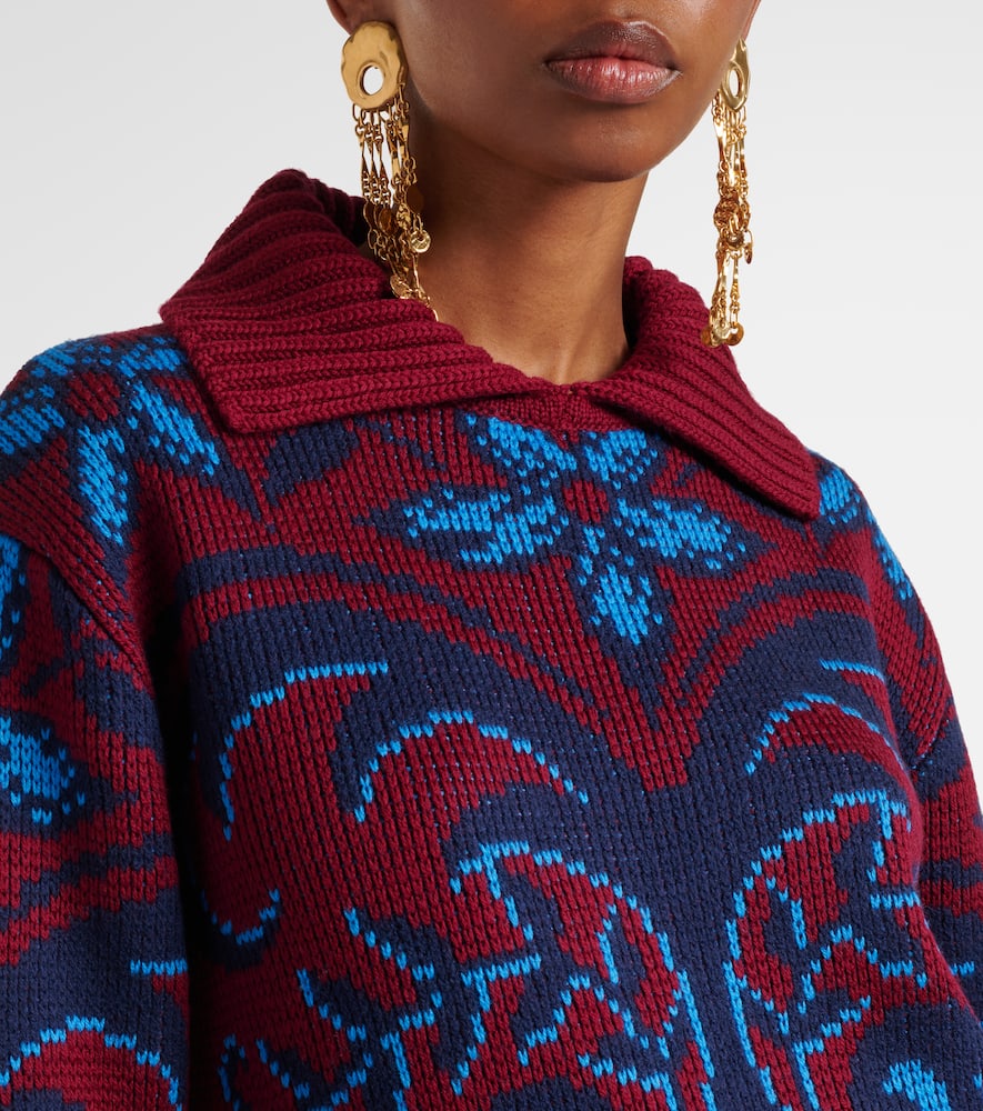 Paisley wool jacquard polo sweater