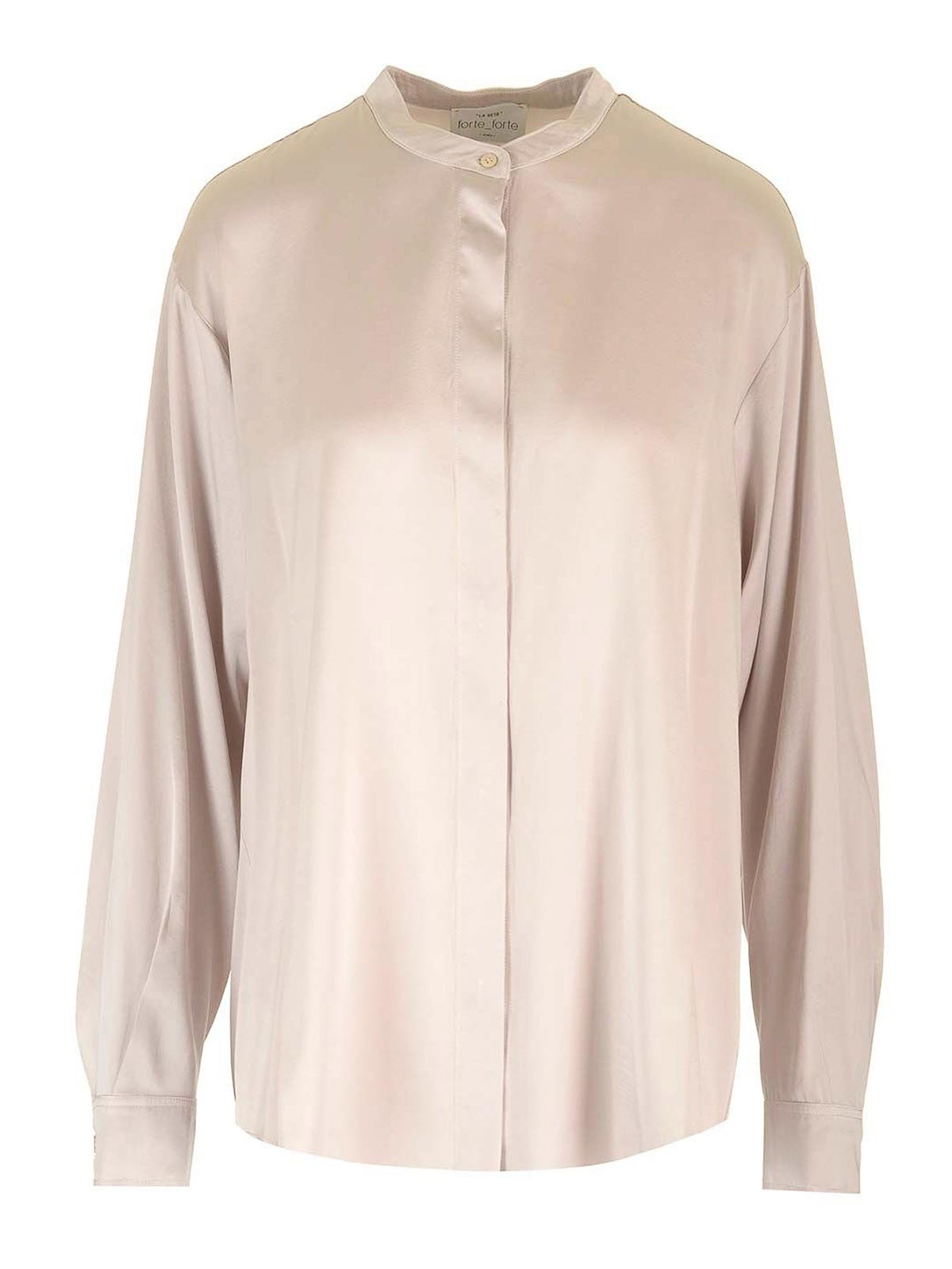 Stretch Heavy Satin Silk Collar Shirt Perla