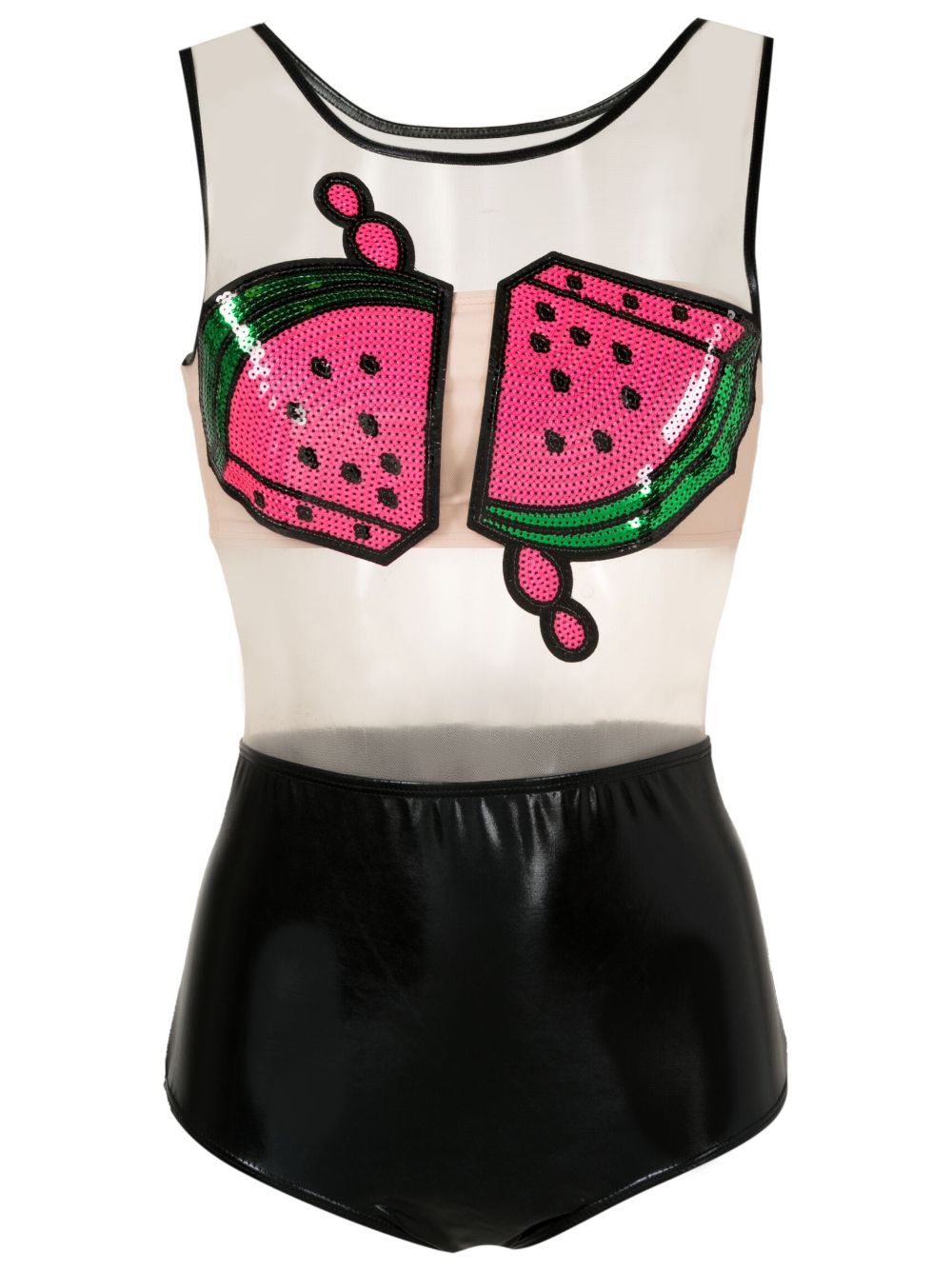 Sequinned watermelon-print swimsuit - Black