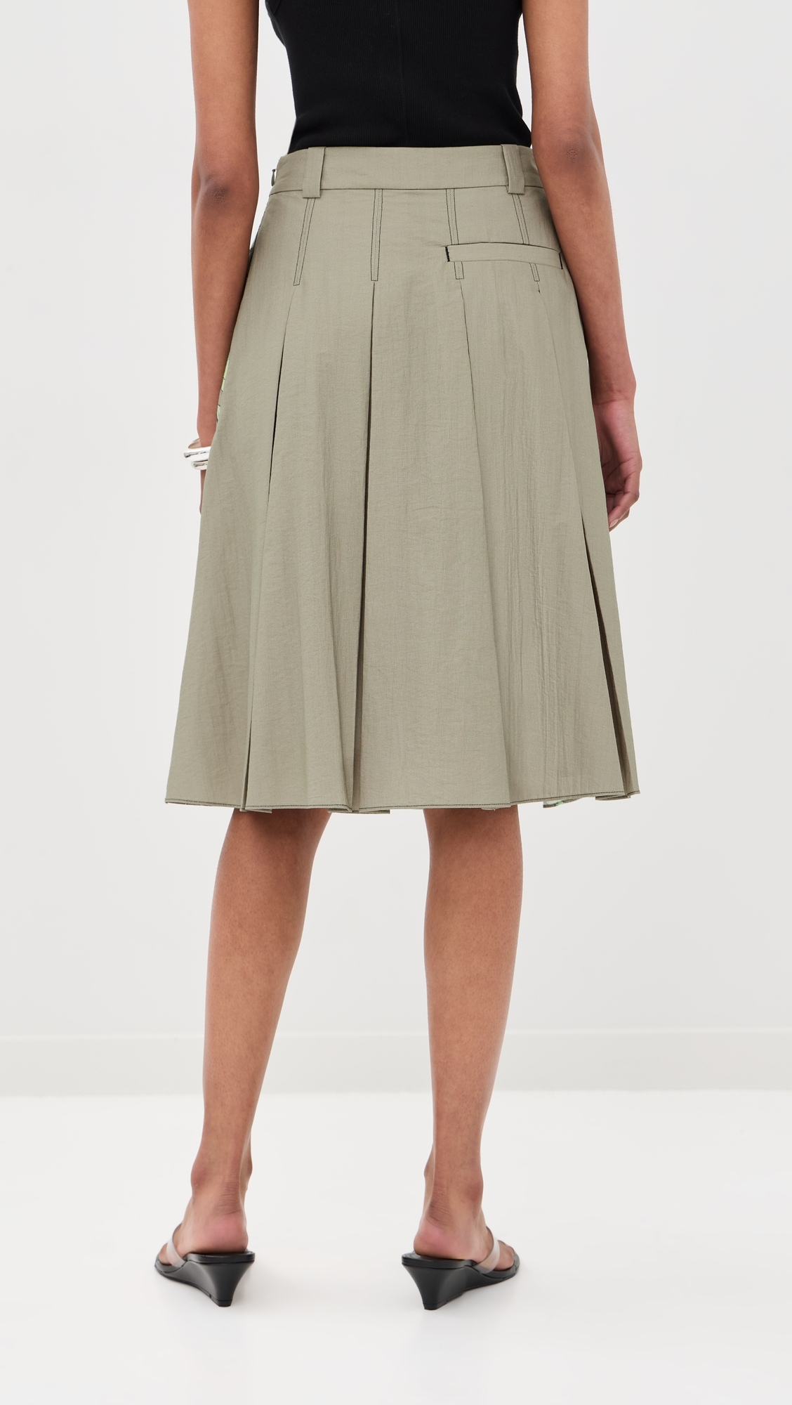 Pleated Knee Length Skirt with Combo Sage Multi