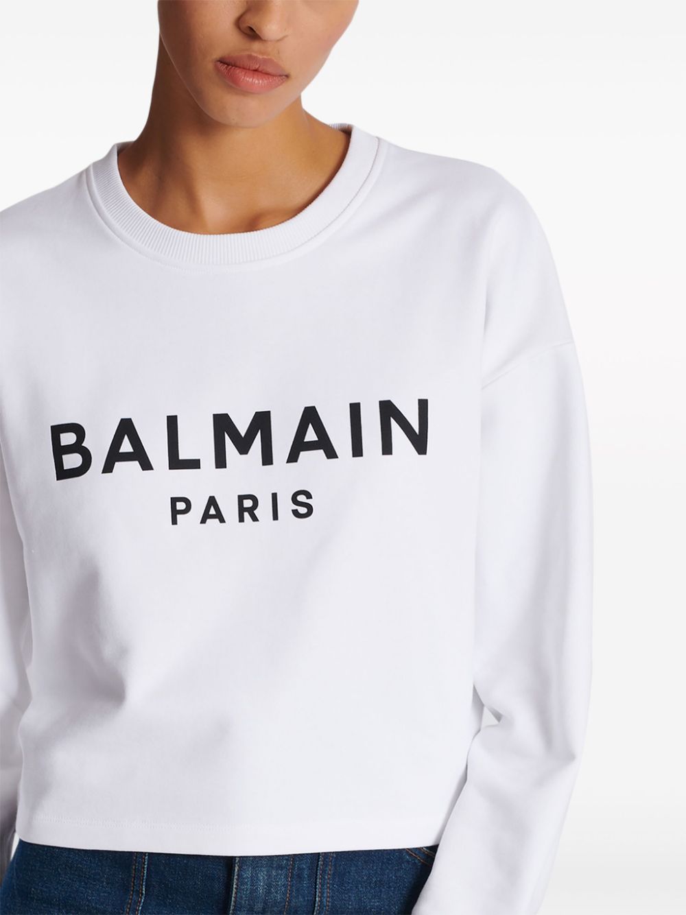 Cropped Sweatshirt With Flocked Logo