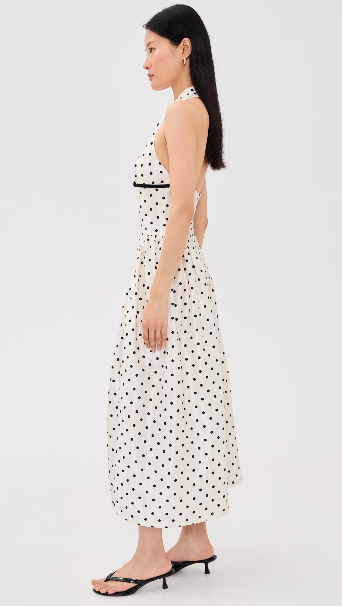 Halter Neck Polka-Dot Maxi Dress Off White