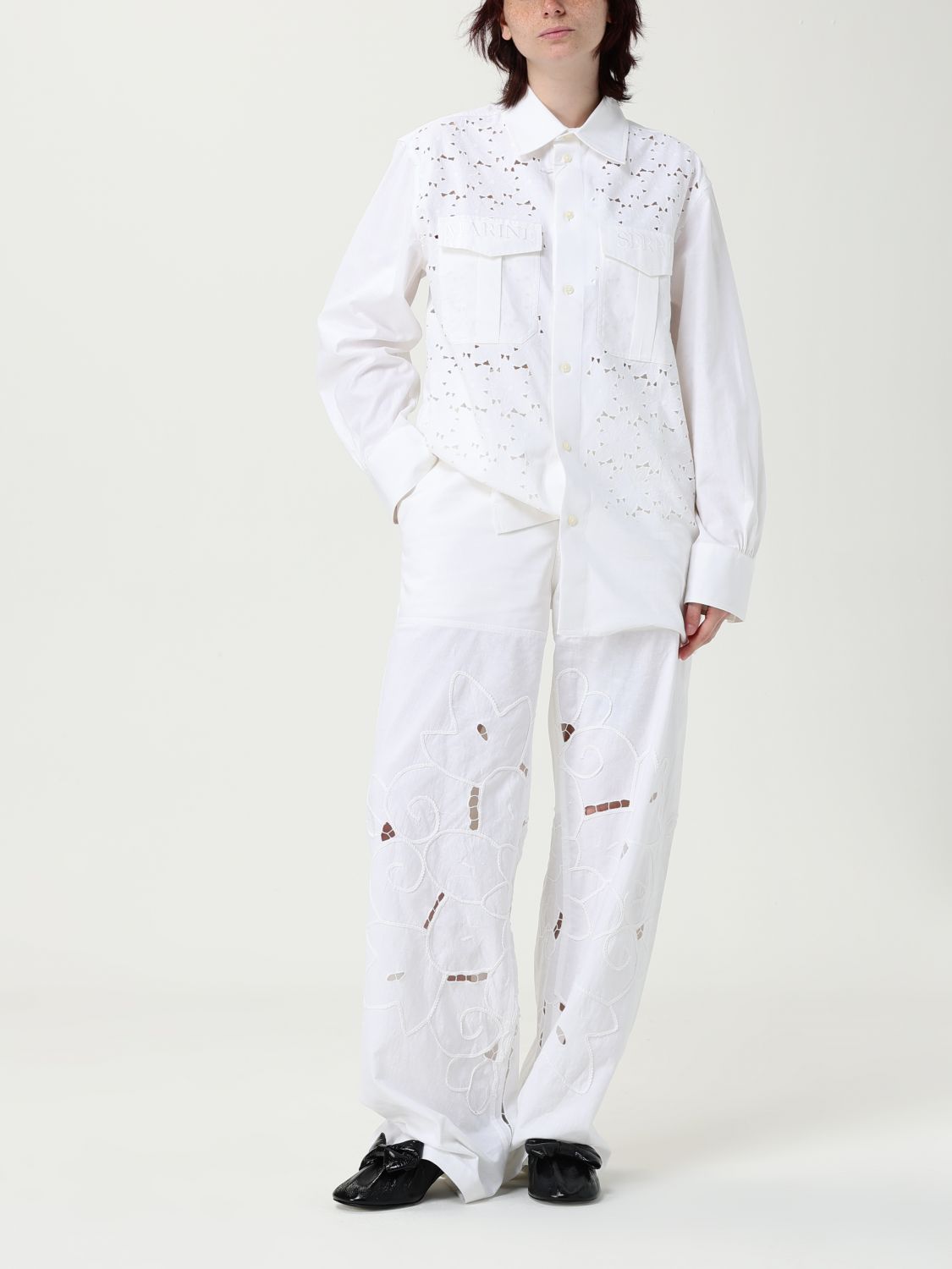 Marine Serre cut-out embroidered shirt - White