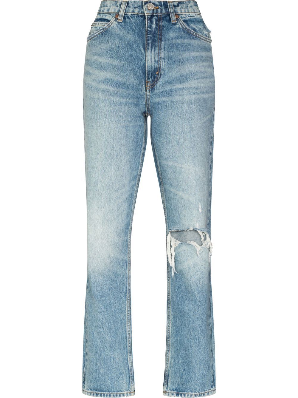 '70s ripped-knee straight-leg jeans - Blue