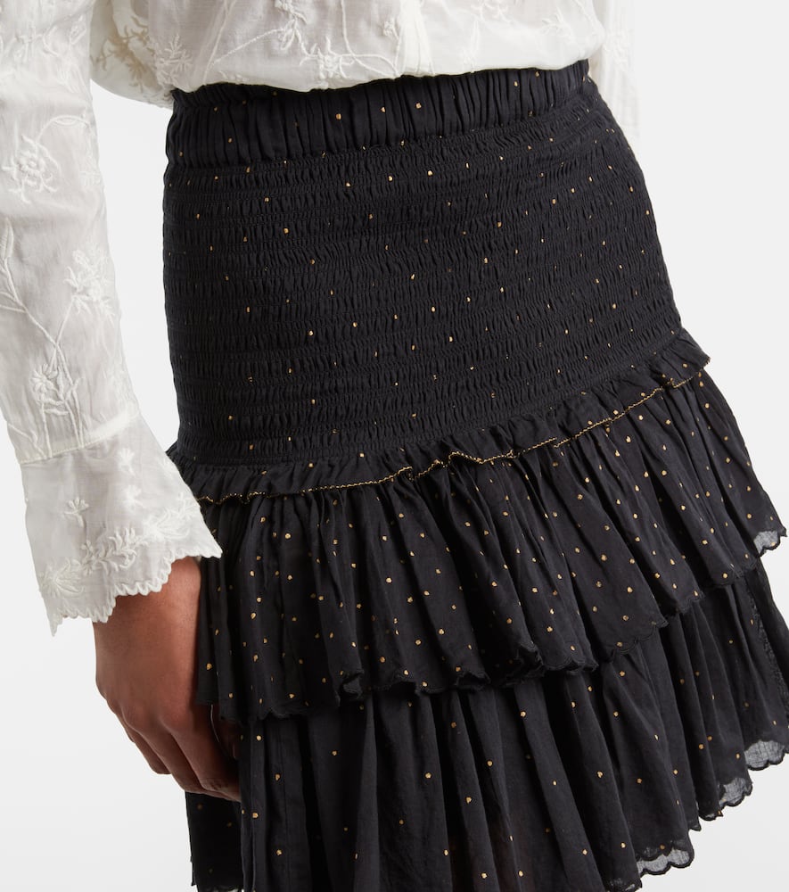 Polka-dot embroidered cotton miniskirt
