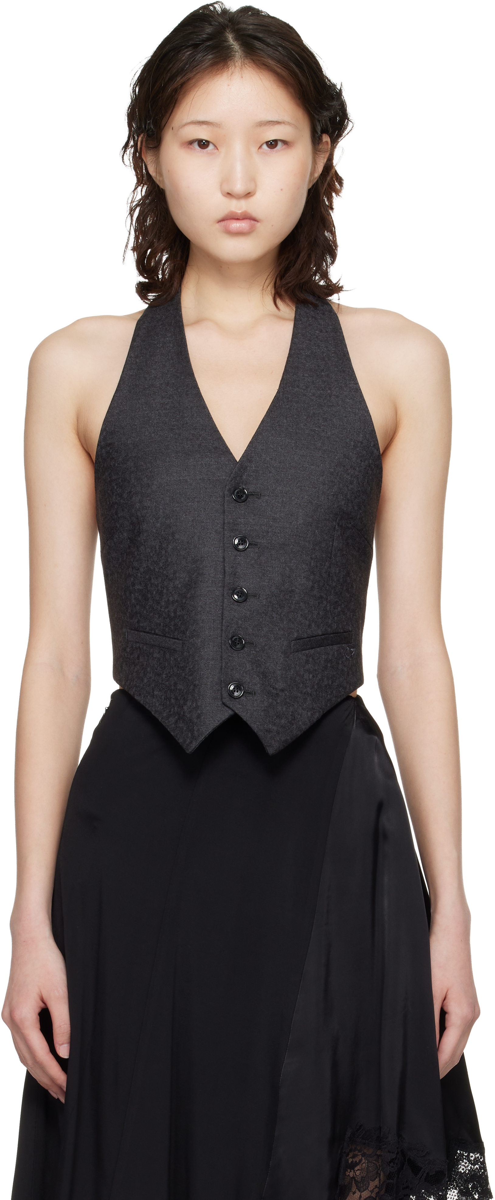 Gray Open Back Halter Tailored Vest