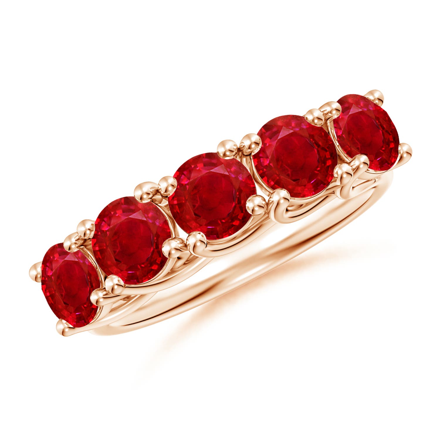 Angara 3.0 Carats Half Eternity Five Stone Ruby Wedding Band in 14K Rose Gold