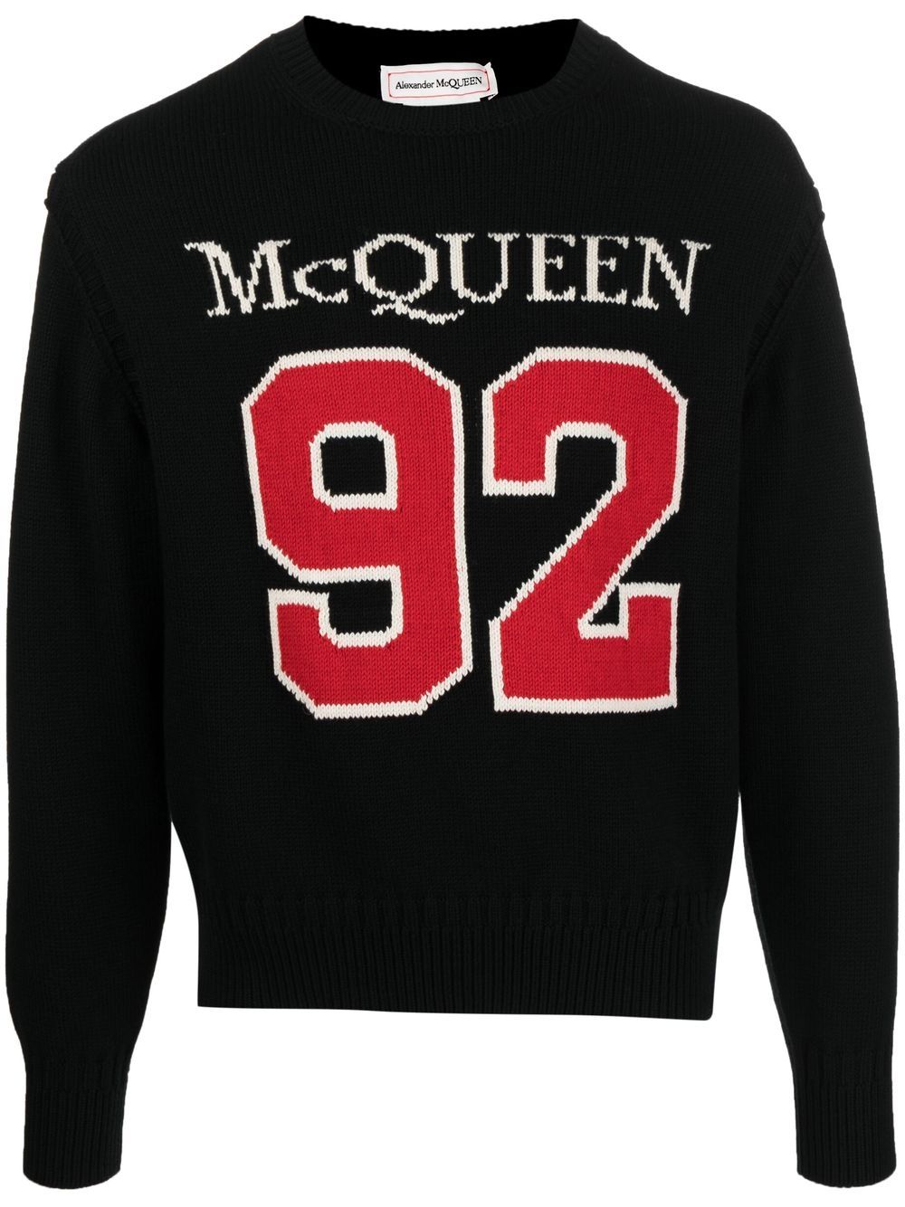 Intarsia-knit knitted cotton jumper - Black