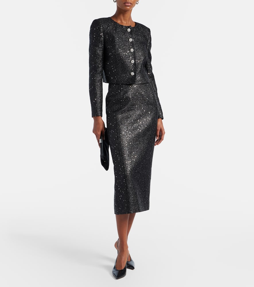 Sequined cropped lamé tweed jacket