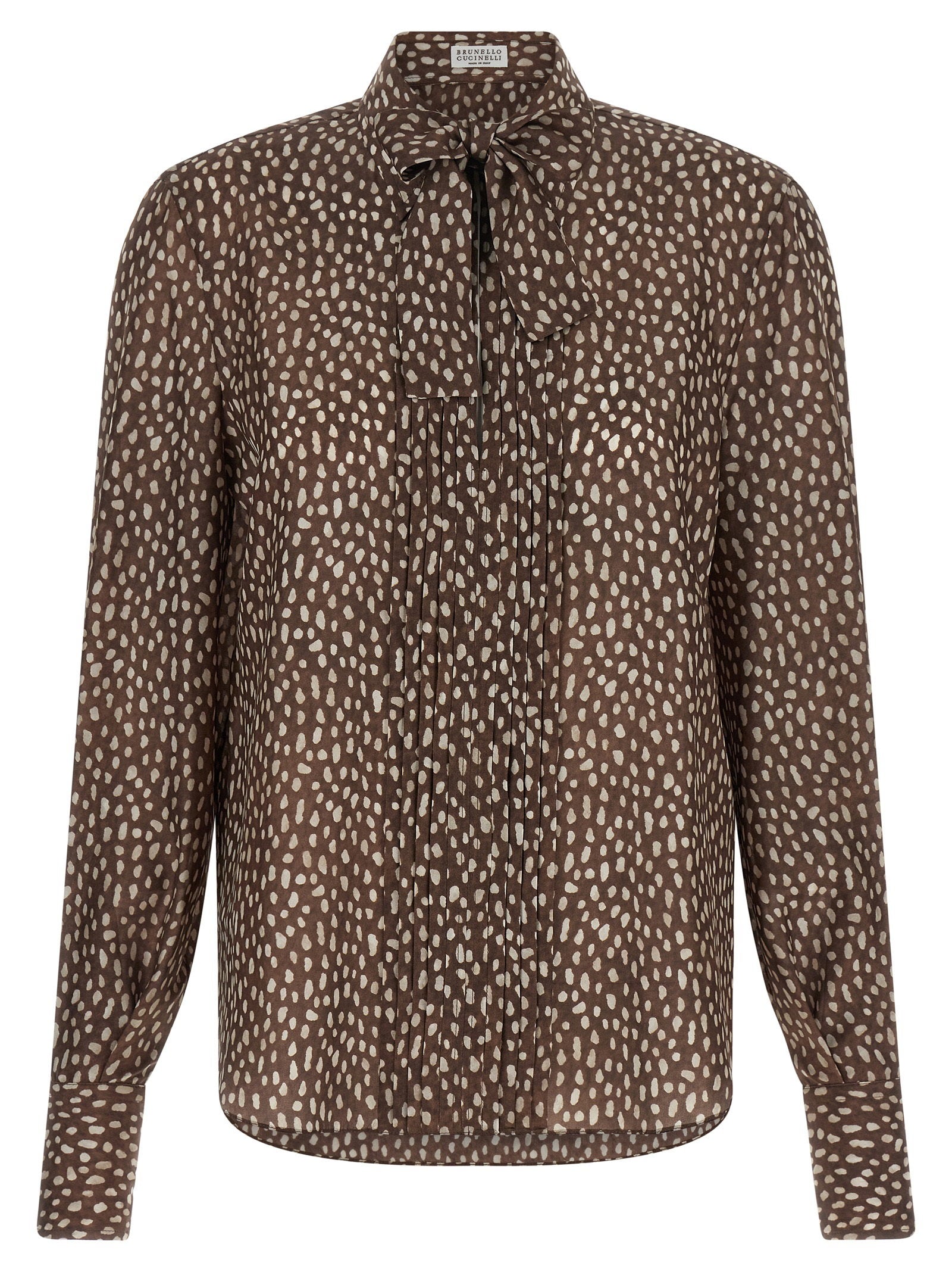 Lavallière Collar Silk Shirt — Brown