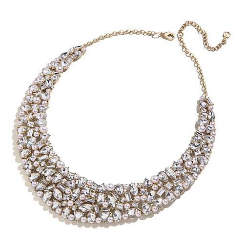 Goldtone Clear Stone Cluster Statement Choker Necklace