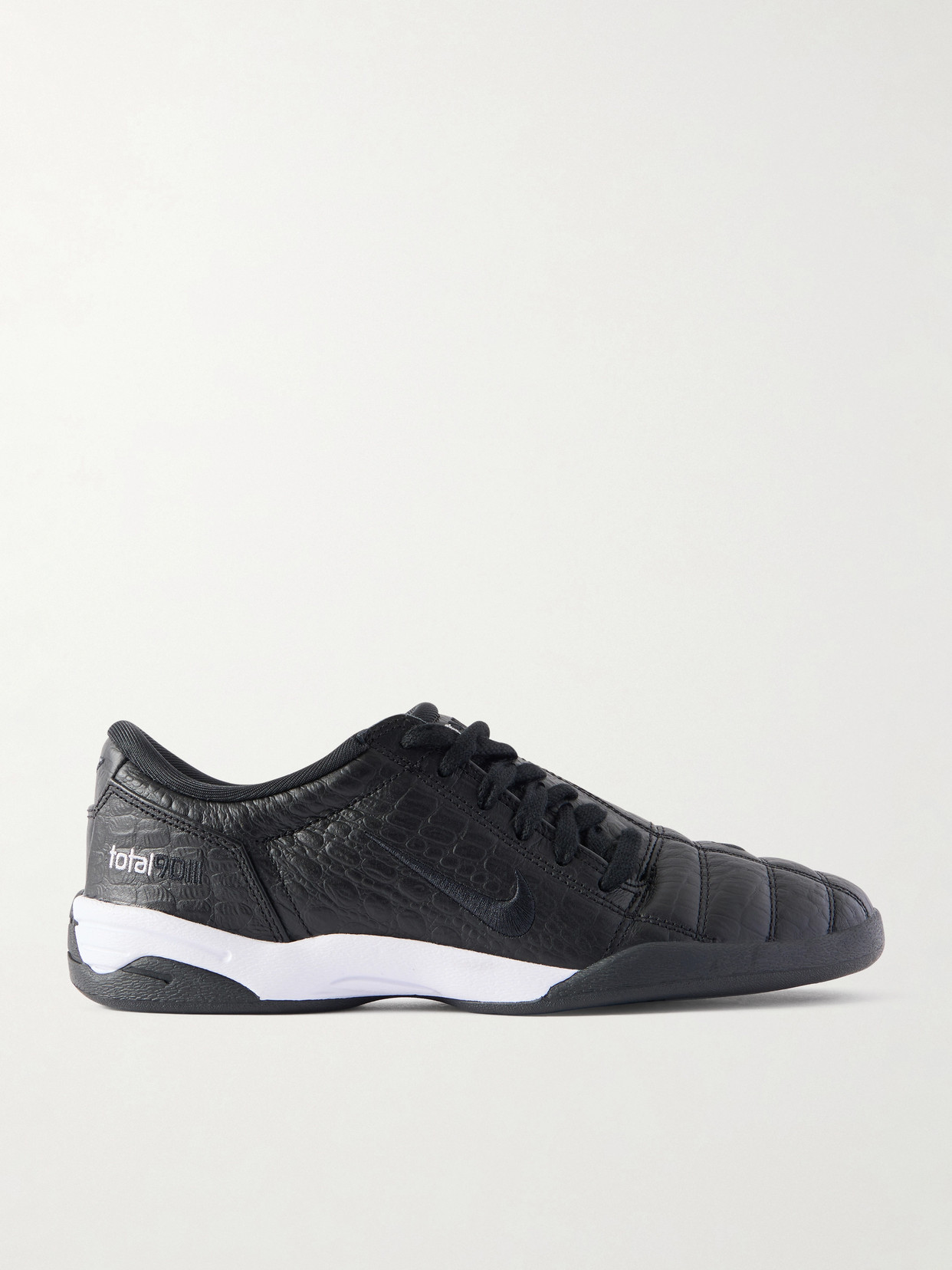 T90 Embroidered Croc-effect Leather Sneakers - Black