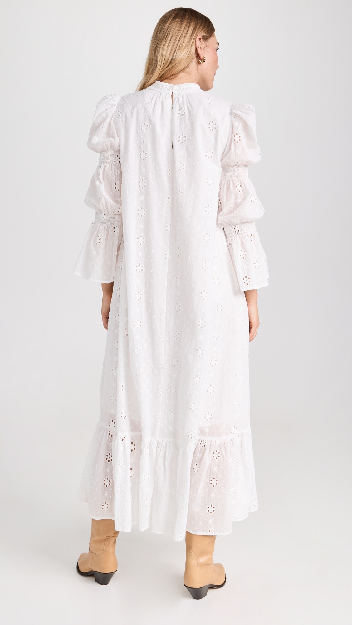 Embroidered Swiss Dot Maxi Dress White 