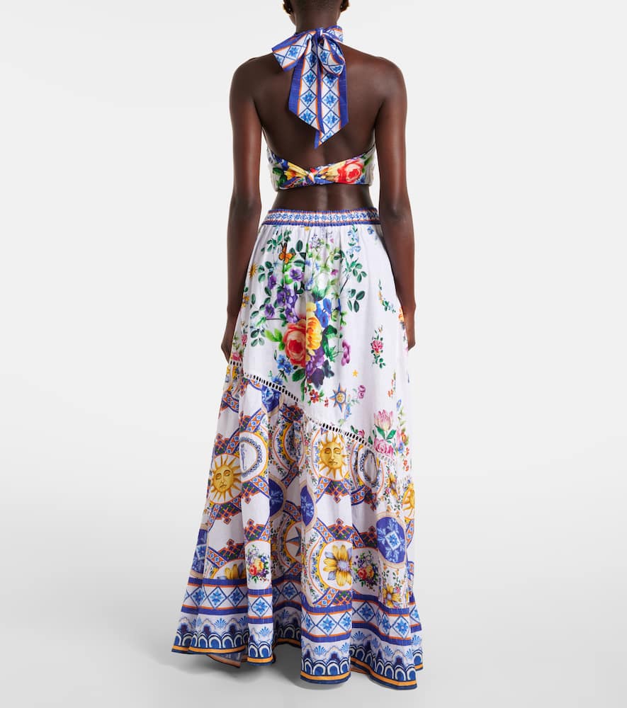 Printed linen maxi skirt