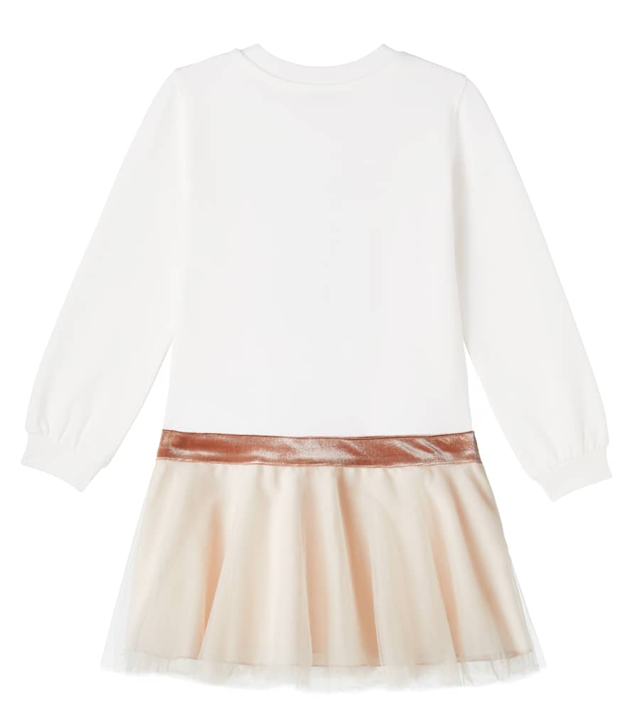Embellished printed cotton-blend tulle dress