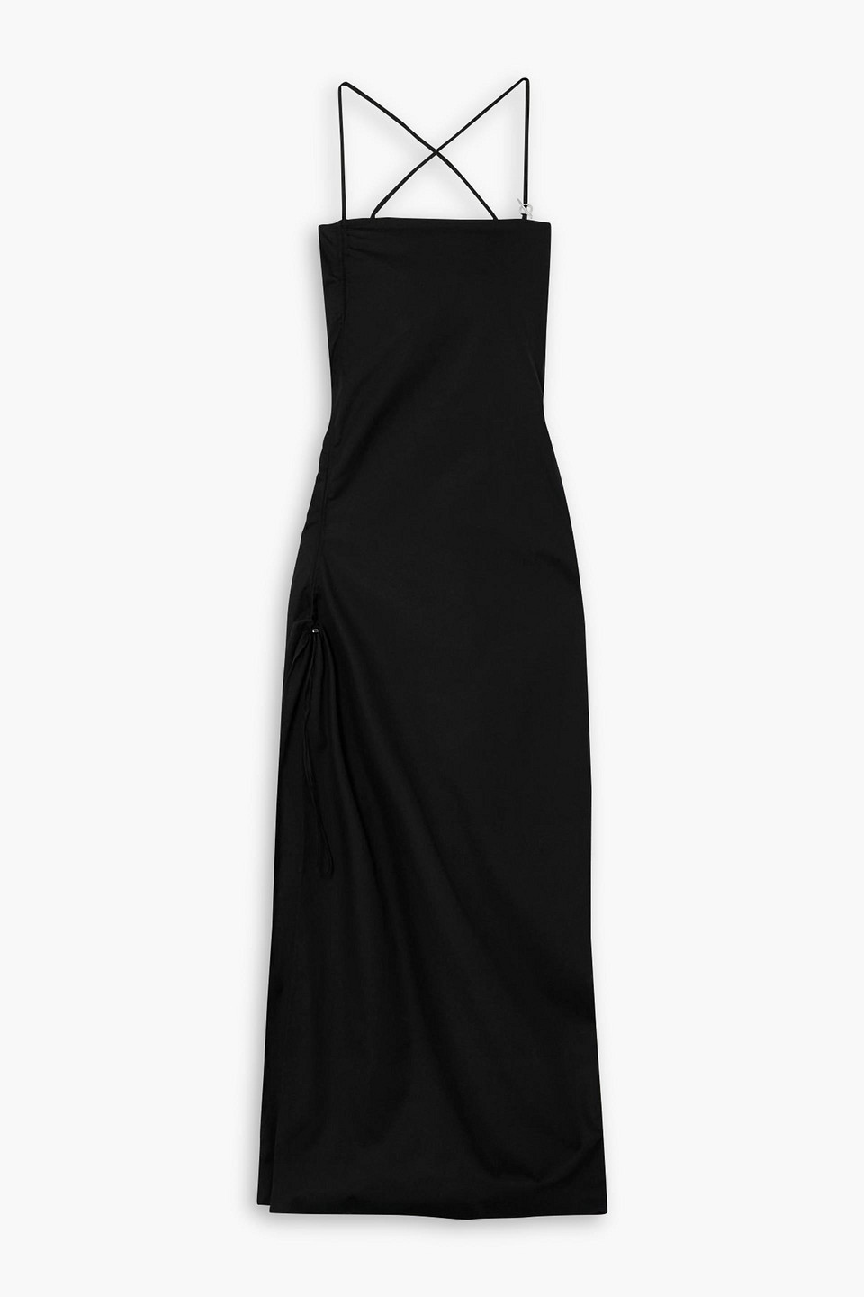 Camilla open-back ruched cotton-poplin maxi dress - Black - FR 40